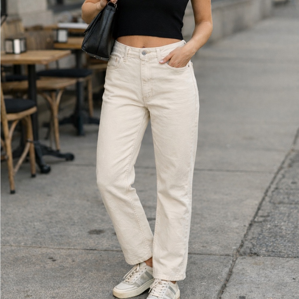 MOTHER Women's Off-White Straight Jeans